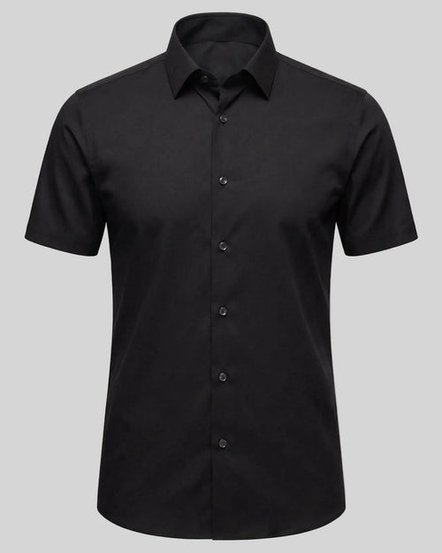 חולצת Signature Oxford שחורה — תצוגה מלאה מלפנים